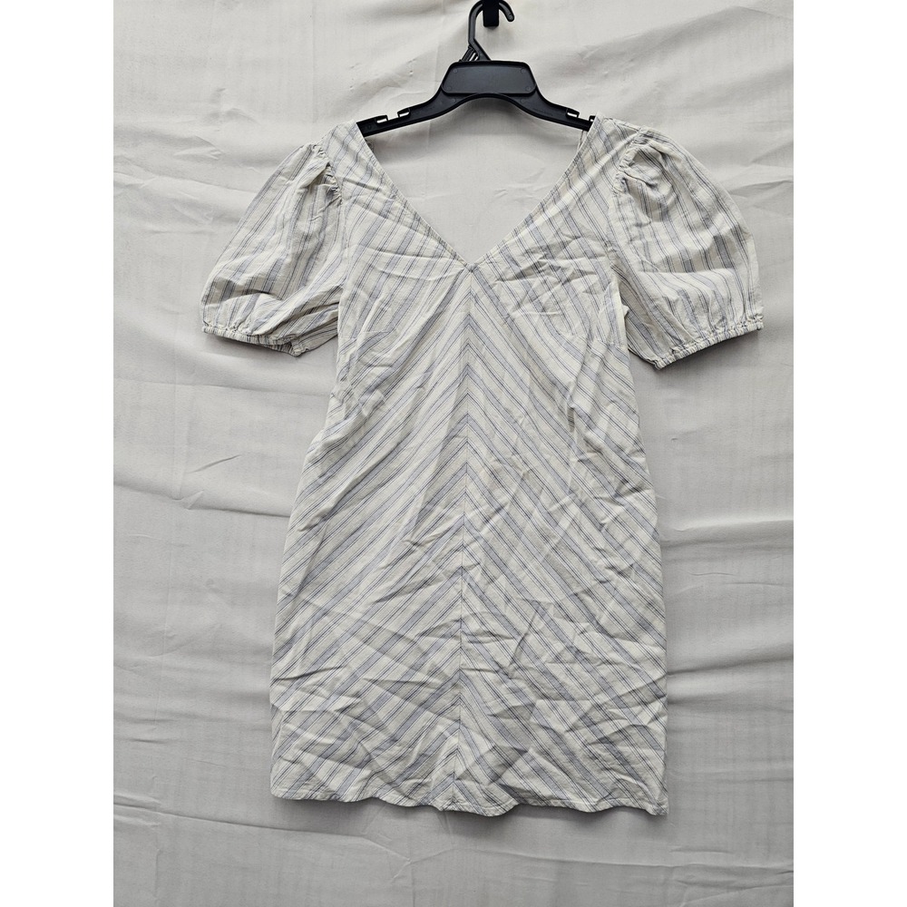 A New Day Womens Striped Puff Sleeve Mini Dress Blue Cotton Blend Casual Size XS